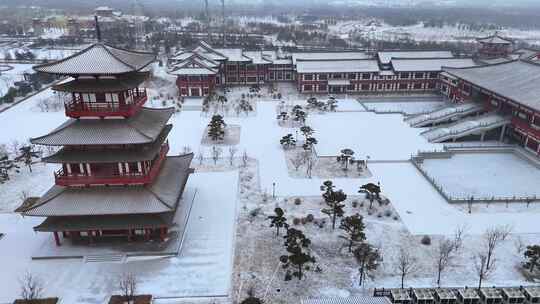 航拍太原游客集散中心大雪