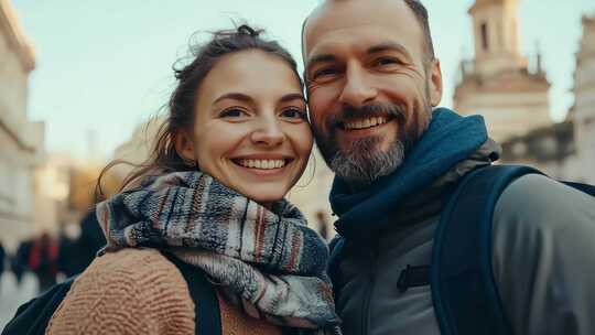 快乐情侣户外旅行记录美好瞬间