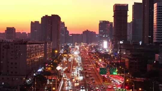 长沙湘府路高架夜景航拍