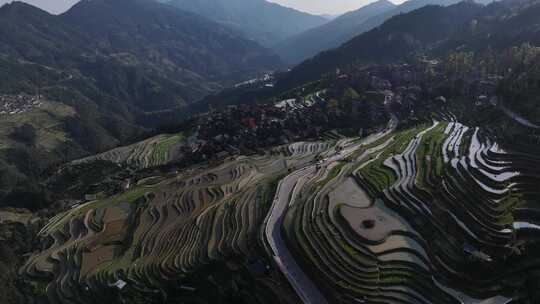 贵州黔东南加榜梯田古村落公路旅行航拍风光