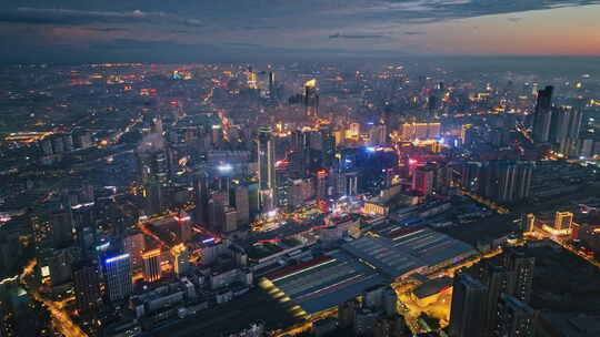 辽宁沈阳北站火车站CBD繁华城市夜景航拍