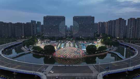 城市景观苏州活力岛夜景（航拍素材）