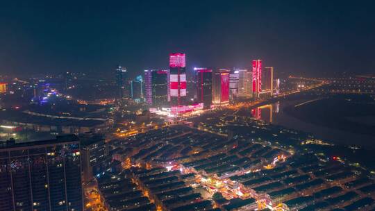 义乌城市夜景航拍延时视频素材模板下载