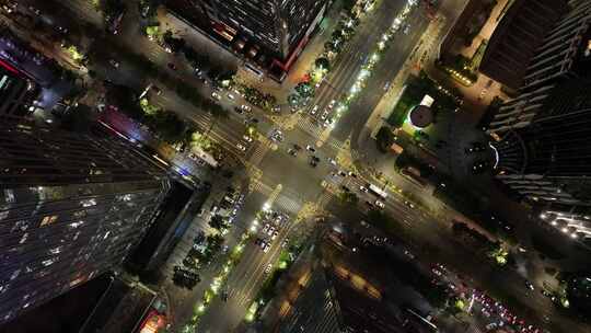 十字路口高峰期车流夜景航拍