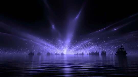 星光璀璨的海面船队未来感十足