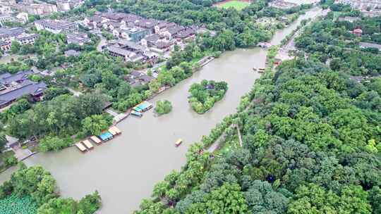 中国扬州瘦西湖景区航拍