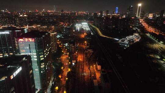 上海南站夜景航拍视频素材模板下载