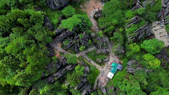 湖北恩施梭布垭石林景区山区喀斯特地貌航拍