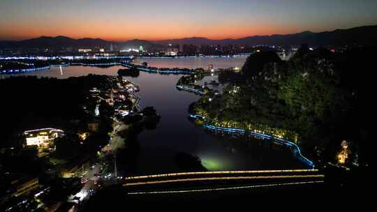 航拍广东肇庆七星岩景区夜景