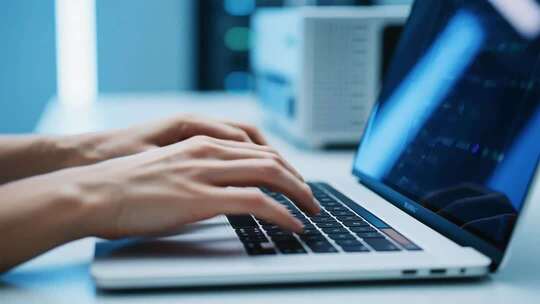 双手在笔记本电脑上打字画面