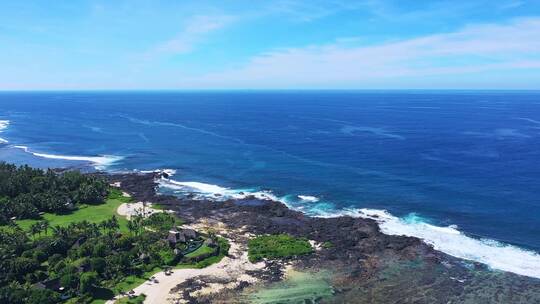 航拍大海白浪海岛海岸线