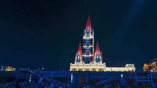 南宁亭子码头延时夜景人流节假日地标视频素材模板下载