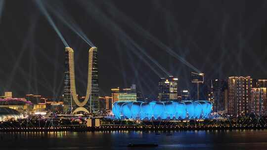 杭州亚运会奥体中心灯光秀视频素材模板下载