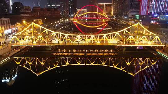 天津海河解放桥夜景延时