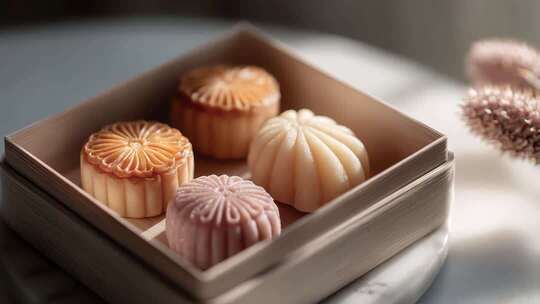 精致月饼礼盒展示传统中秋佳节氛围