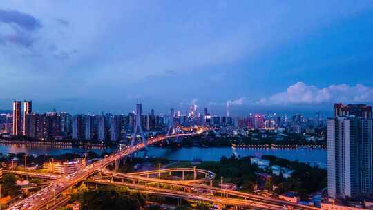广州鹤洞大桥繁忙车流夜景延时摄影航拍4k