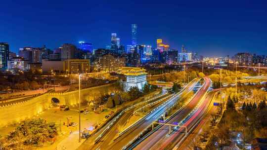 国贸与明城墙遗址车流城市夜景延时