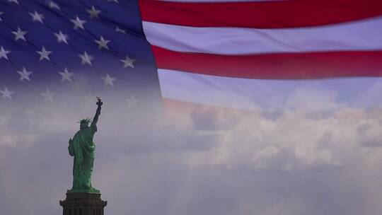 美国国旗和自由女神像视频素材模板下载
