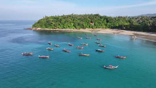 美丽热带海滩沙滩浪花海浪航拍