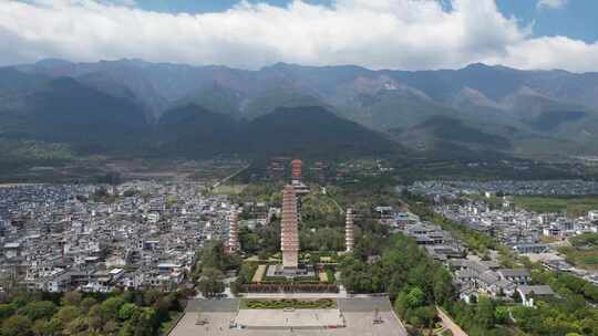 航拍云南大理崇圣寺三塔文化旅游区