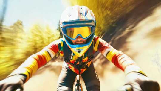 山地自行车手林道极速冲刺第一视角