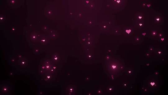 抽象浪漫粉红色的心动画背景。发光的心飞行