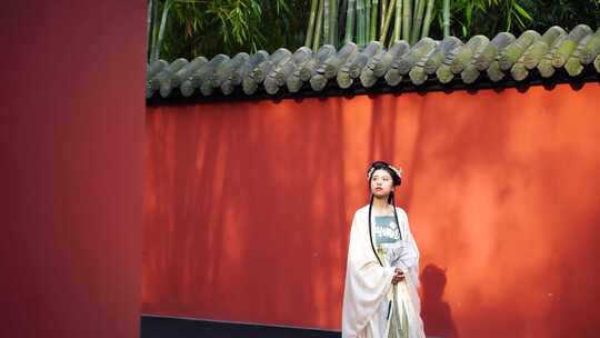 汉服美女走路看远方古风美人古代古装美女