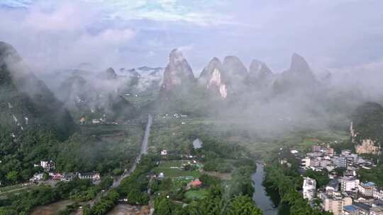 航拍视角下的田园山川风景