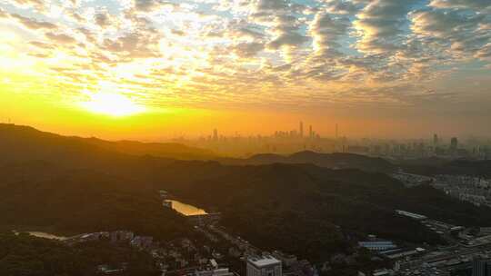 航拍广州日出白云山广州城市晨曦剪影