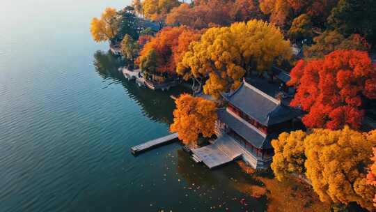 航拍秋天西湖风景