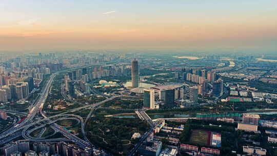 河南郑州市中心CBD大玉米楼航拍延时摄影