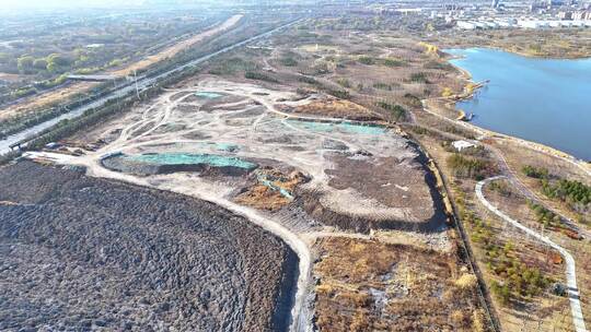 航拍山西太原晋阳湖南岸立冬视频素材模板下载