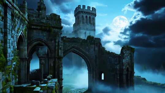 月夜下的古老城堡