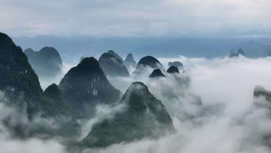 桂林山水鸟瞰图大气宏伟群山云海云雾