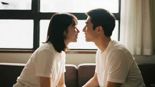 七夕节情侣亲吻浪漫家庭生活视频