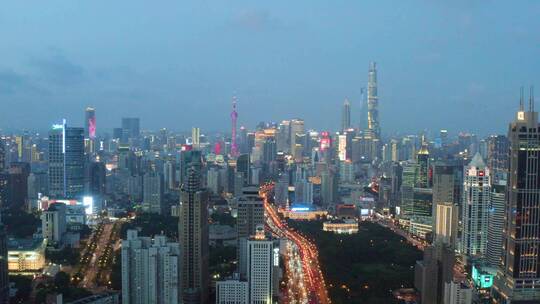 航拍上海城市风光夜景