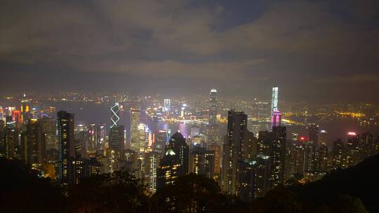 香港维多利亚港夜景航拍延时