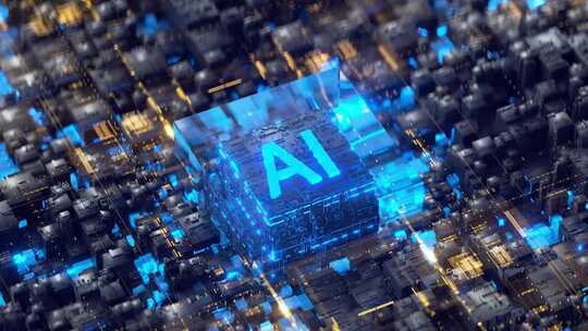 AI科技感芯片电路与方块3D渲染