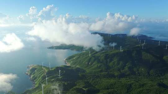 广东上川岛海岛风车山日出风力发电清洁能源