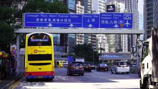 香港巴士公交站城市道路香港街头路标指引牌视频素材模板下载