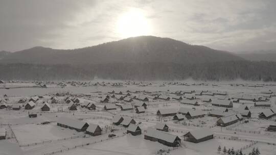 新疆 禾木 雪屋 航拍 冬季