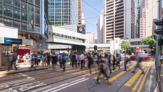 香港延时中环街头马路车水马龙人流