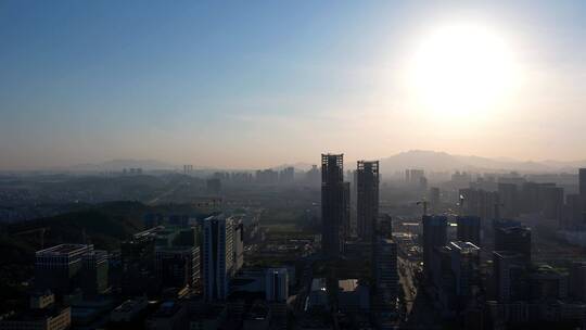 晨曦城市清晨阳光照耀深圳龙岗建筑高楼D