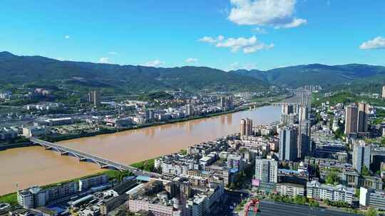 航拍四川北大门广元城市夏季高视角风光