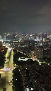 竖屏航拍广东汕头城市大景夜景灯光