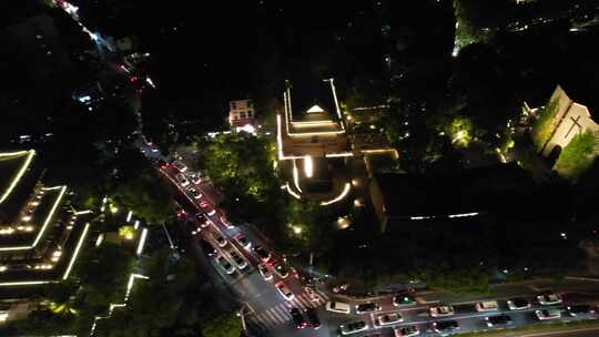 杭州城市夜幕降临夜景交通航拍