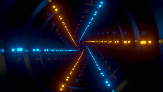 霓虹灯光与圆形隧道3D渲染