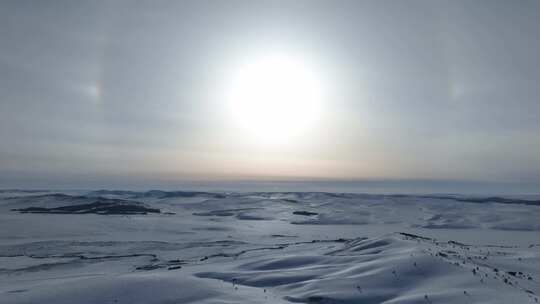 延时航拍内蒙古雪域雪原暮色