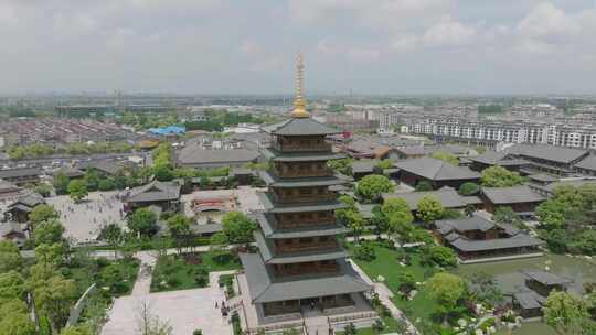 上海宝山寺寺庙中式建筑航拍