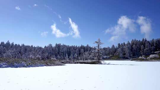 四川眉山瓦屋山景区被冰雪覆盖的湖面